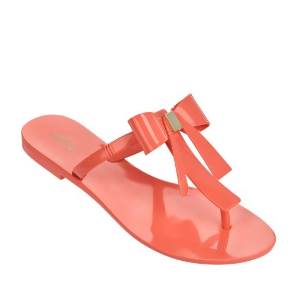 Melissa Women's T Bar Ribbon Flip Flop Sandals Size 8 Orange Coral
